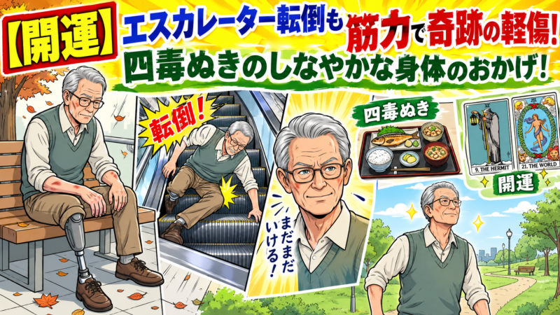 四毒抜きのおかげ【開運】エスカレーター転倒も筋力で奇跡の軽傷!